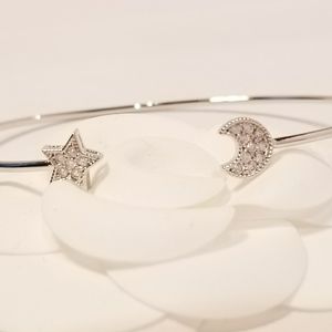 Moon and Star Pave CZ Bracelet Bangle Cuff